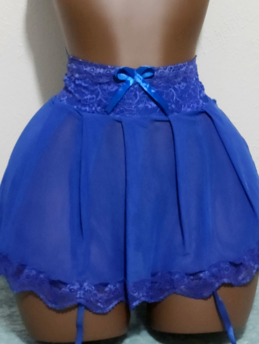 Royal Blue Lace Garter Skirt w/Adjustable Straps